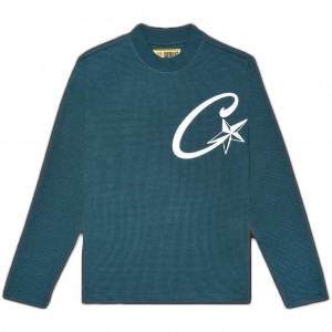 Green Teal Corteiz C Starz Longsleeve Waffle Sweatshirt | UAE000088