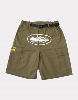 Khaki Green Corteiz Alcatraz Cargo Shorts | UAE000136