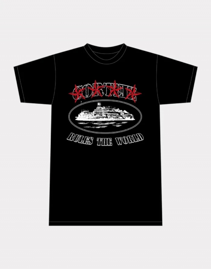 Black Corteiz 4Starz Alcatraz T-Shirt | UAE000047