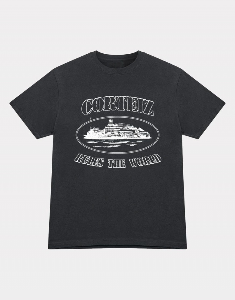 Black Corteiz OG Alcatraz T-Shirt | UAE000029