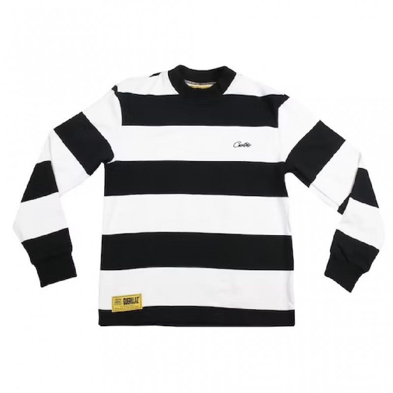 Black / White Corteiz All starz Striped Longsleeve Sweatshirt | UAE000089