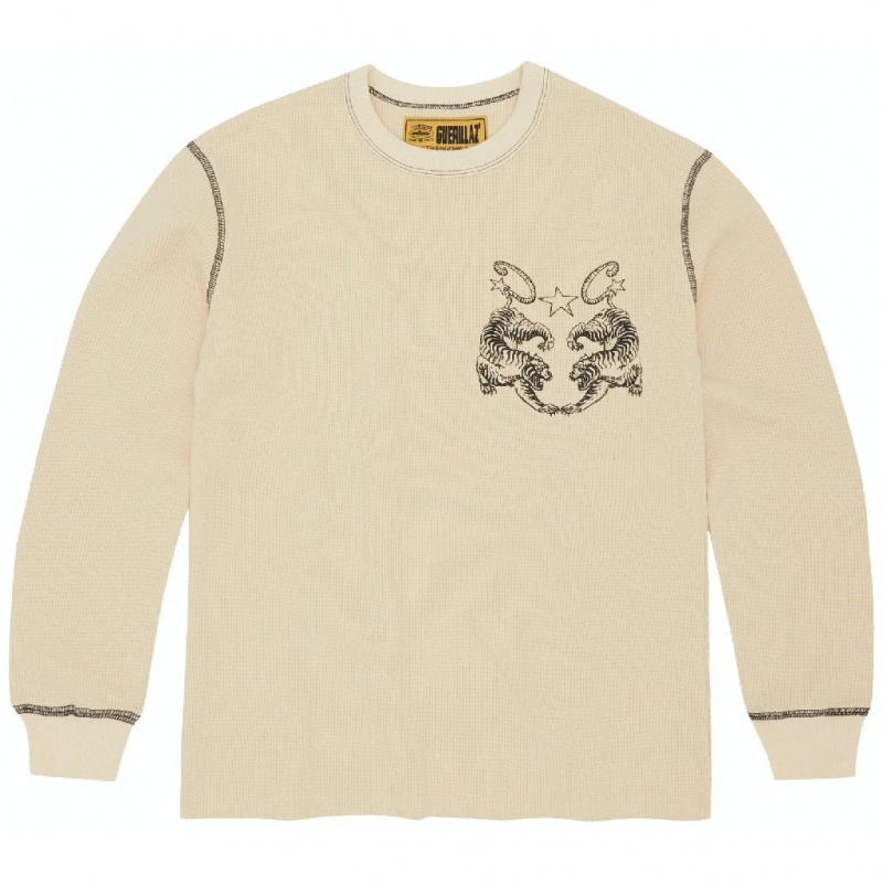 Cream Corteiz Tiger Waffle Longsleeve Sweatshirt | UAE000090