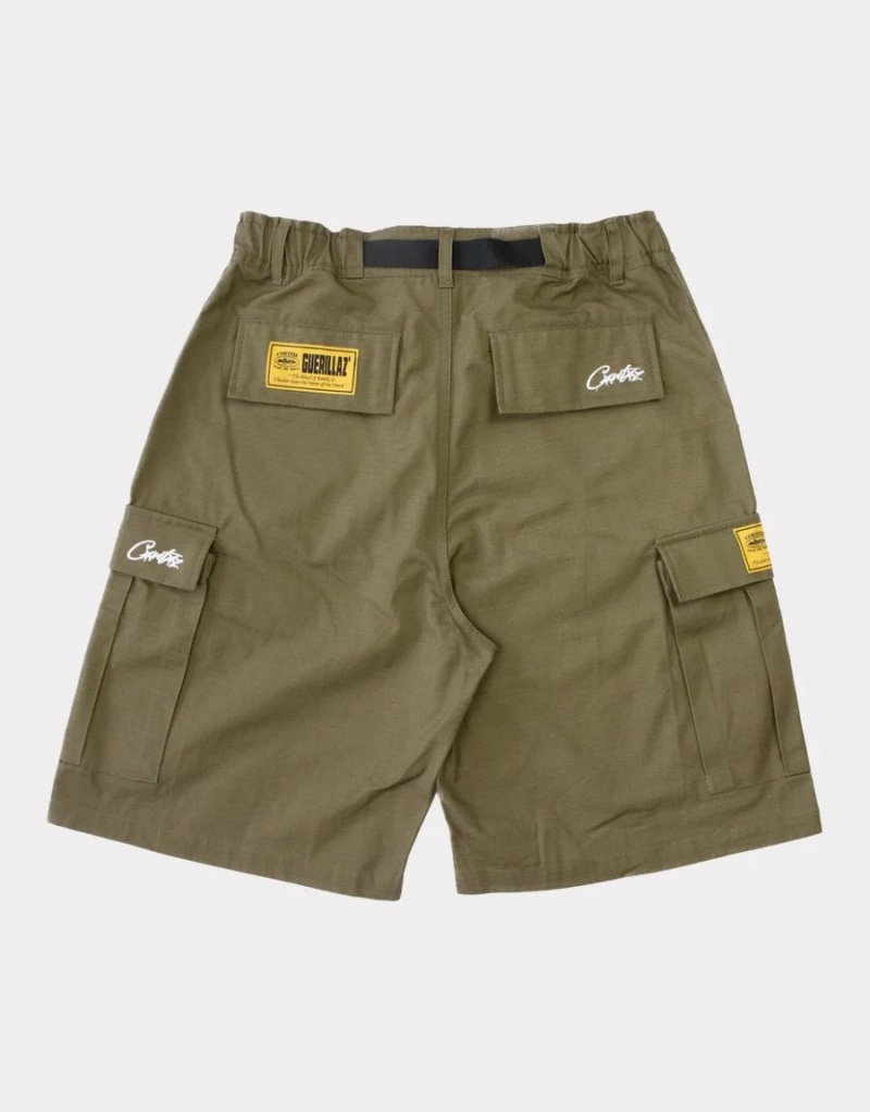 Khaki Green Corteiz Alcatraz Cargo Shorts | UAE000136