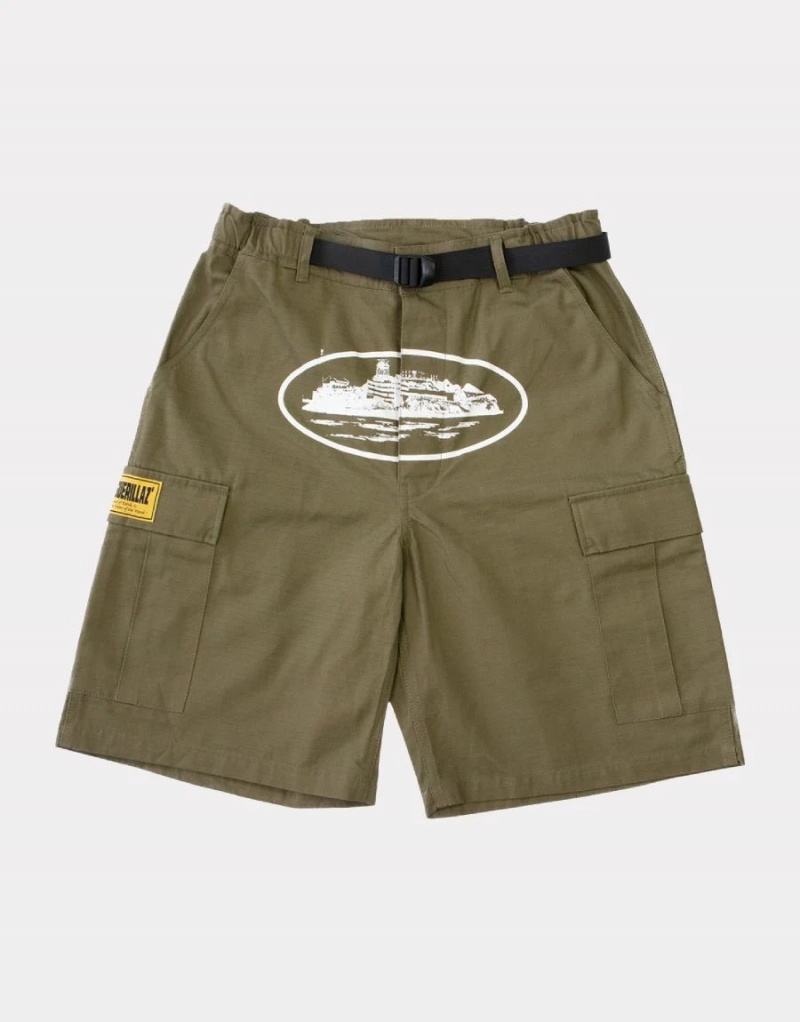 Khaki Green Corteiz Alcatraz Cargo Shorts | UAE000136