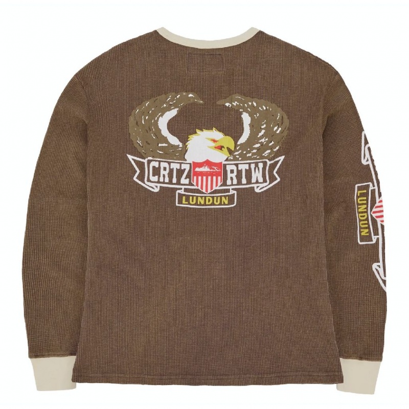 Washed Brown Corteiz Dipset Waffle Longsleeve Sweatshirt | UAE000095