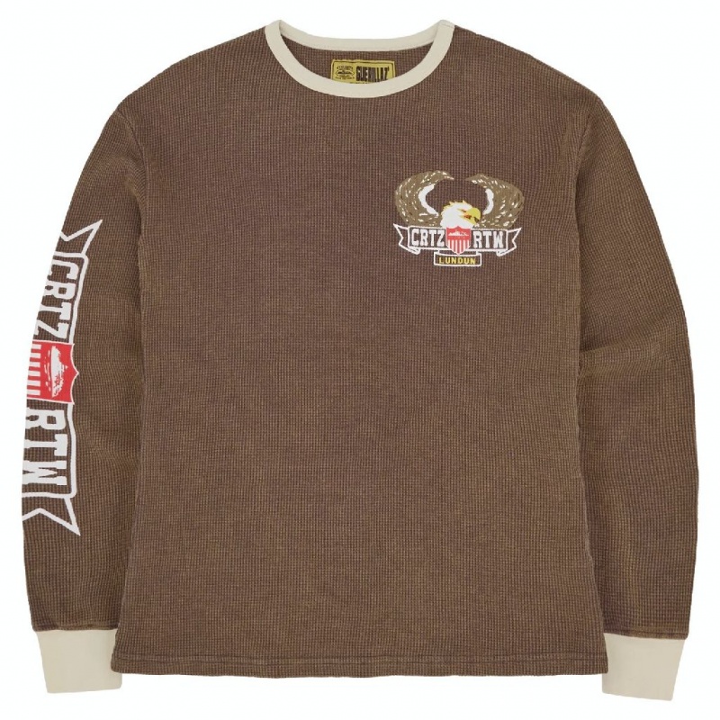 Washed Brown Corteiz Dipset Waffle Longsleeve Sweatshirt | UAE000095