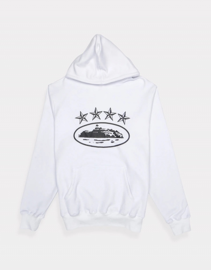 White Corteiz 4Starz Alcatraz Hoodie | UAE000211