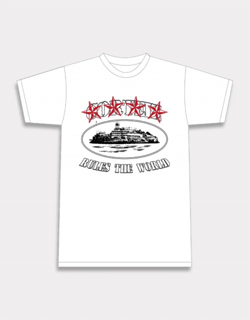 White Corteiz 4Starz Alcatraz T-Shirt | UAE000028