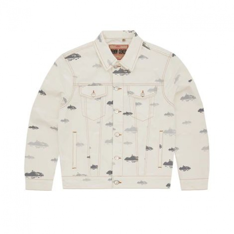 White Corteiz ALCATRAZ PATTERN DENIM Jacket | UAE000174