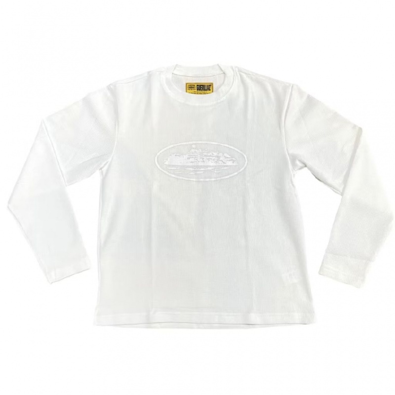 White Corteiz Alcatraz Waffle Longsleeve Sweatshirt | UAE000092