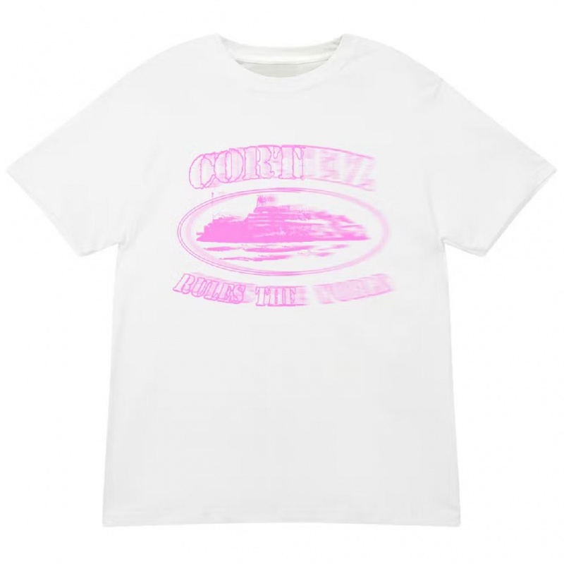 White Corteiz Pink Blur Alcatraz T-Shirt | UAE000062