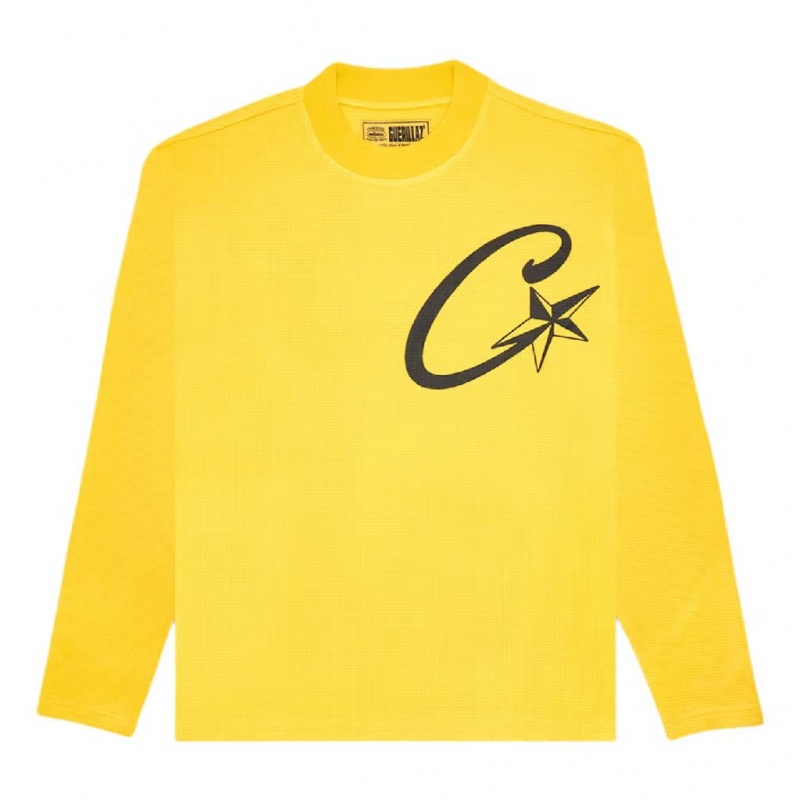 Yellow Corteiz C Starz Waffle L/S Sweatshirt | UAE000098