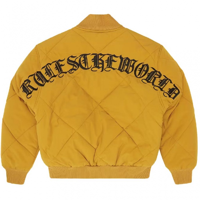 Yellow Corteiz Olde English Quilted Bomber Jacket | UAE000160